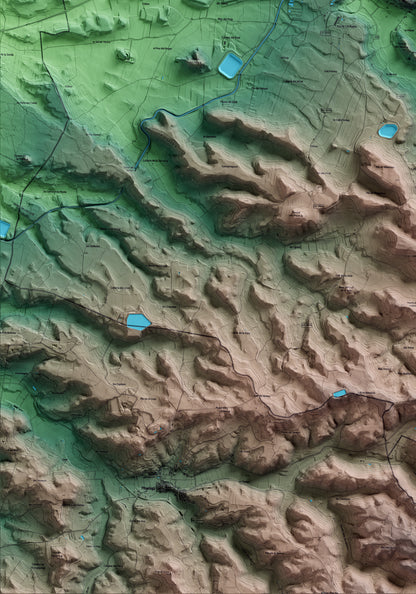Mapa artístico del relieve de Maldà, al Urgell, con 15 km de entorno y base topográfica ICGC. Detalle de la zona inferior izquierda.