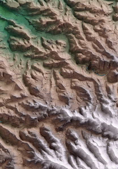Mapa artístico del relieve de Maldà, al Urgell, con 15 km de entorno y base topográfica ICGC. Detalle de la zona inferior derecha.