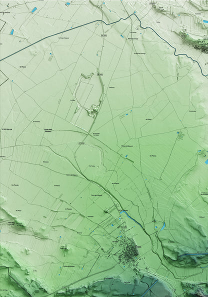 Mapa artístico del relieve de Maldà, al Urgell, con 15 km de entorno y base topográfica ICGC. Detalle de la zona superior izquierda.