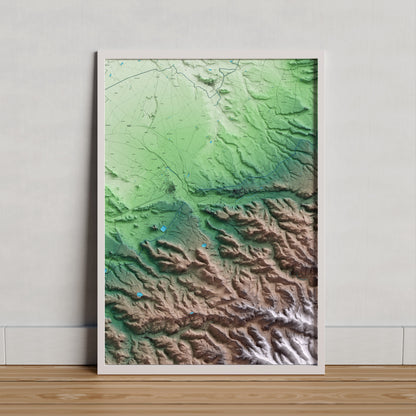 Mapa artístico del relieve de Maldà, al Urgell, con 15 km de entorno y base topográfica ICGC. Presentación enmarcada.