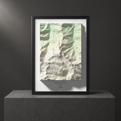 Mapa de relieve de Malh de Bolard, 2753 m, Val d'Aran, lámina 100 Cims de Trobart. Presentación enmarcada. 50 × 70 cm.