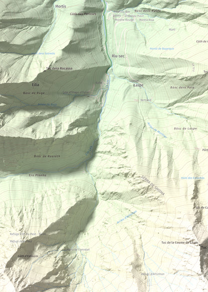 Mapa de relieve de Malh de Bolard, 2753 m, Val d'Aran, lámina 100 Cims de Trobart. Detalle de la zona superior izquierda. 50 × 70 cm.