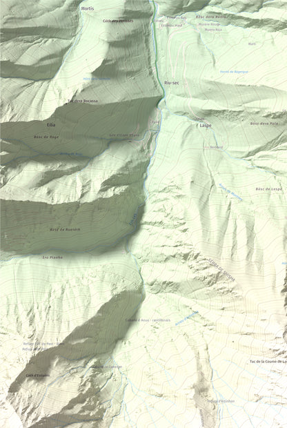 Mapa de relieve de Malh de Bolard, 2753 m, Val d'Aran, lámina 100 Cims de Trobart. Detalle de la zona superior izquierda. 61 × 91 cm.
