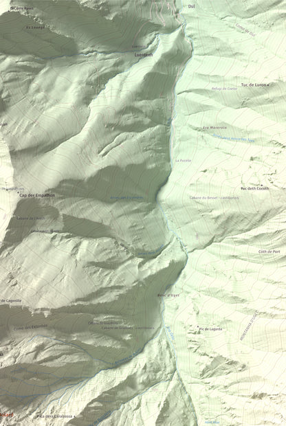 Mapa de relieve de Malh de Bolard, 2753 m, Val d'Aran, lámina 100 Cims de Trobart. Detalle de la zona superior derecha. 61 × 91 cm.
