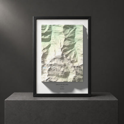 Mapa de relieve de Malh de Bolard, 2753 m, Val d'Aran, lámina 100 Cims de Trobart. Presentación enmarcada. 70 × 100 cm.