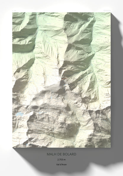 Mapa de relieve de Malh de Bolard, 2753 m, Val d'Aran, lámina 100 Cims de Trobart 70 × 100 cm.