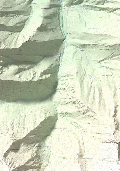 Mapa de relieve de Malh de Bolard, 2753 m, Val d'Aran, lámina 100 Cims de Trobart. Detalle de la zona superior izquierda. 70 × 100 cm.