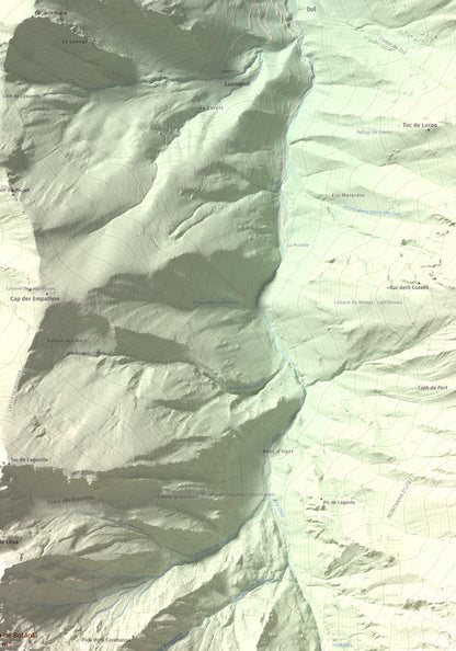 Mapa de relieve de Malh de Bolard, 2753 m, Val d'Aran, lámina 100 Cims de Trobart. Detalle de la zona superior derecha. 70 × 100 cm.