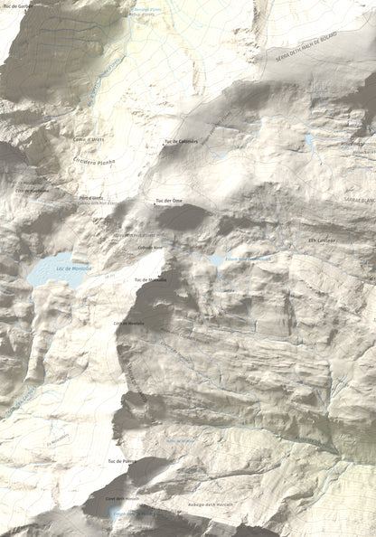 Mapa de relieve de Malh de Bolard, 2753 m, Val d'Aran, lámina 100 Cims de Trobart. Detalle de la zona inferior izquierda. 70 × 100 cm.