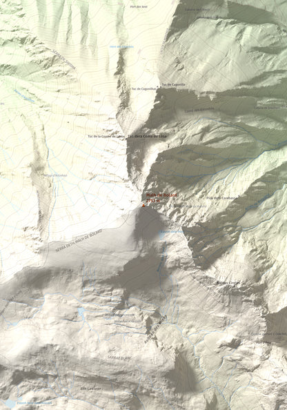Mapa de relieve de Malh de Bolard, 2753 m, Val d'Aran, lámina 100 Cims de Trobart. Detalle de la zona central. 70 × 100 cm.