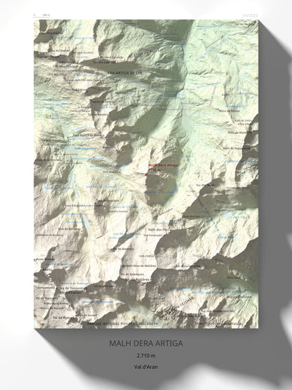 Mapa de relieve de Malh dera Artiga, 2710 m, Val d'Aran, lámina 100 Cims de Trobart 30 × 40 cm.
