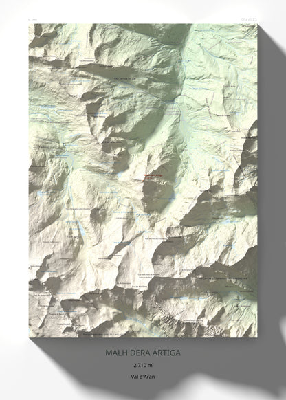Mapa de relieve de Malh dera Artiga, 2710 m, Val d'Aran, lámina 100 Cims de Trobart 50 × 70 cm.