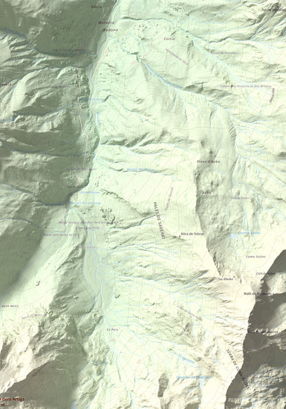 Mapa de relieve de Malh dera Artiga, 2710 m, Val d'Aran, lámina 100 Cims de Trobart. Detalle de la zona superior derecha. 70 × 100 cm.