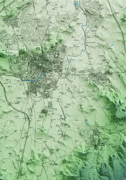 Mapa artístico del relieve de Malla, a Osona, con 15 km de entorno y base topográfica ICGC. Detalle de la zona superior derecha.