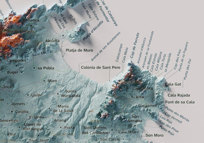 Edició octubre 2026 · Mapa topogràfic de Mallorca, Blau i taronja, 21 × 30 cm: detall de la costa nord-est.