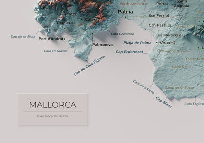 Mapa topogràfic de Mallorca, Blau i taronja, 21 × 30 cm: detall inferior esquerre.