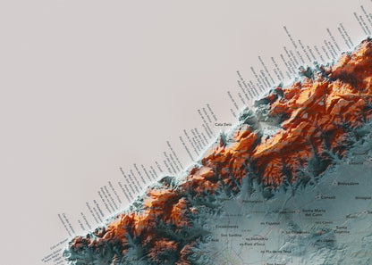 Edició octubre 2026 · Mapa topogràfic de Mallorca, Blau i taronja, 50 × 70 cm: detall de la costa nord-oest.