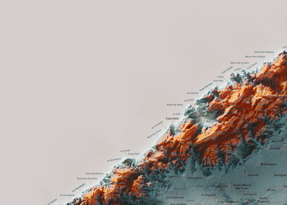 Mapa topogràfic de Mallorca, Blau i taronja, 50 × 70 cm: detall superior esquerre.