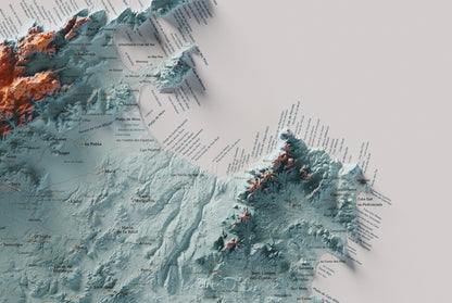 Edició octubre 2026 · Mapa topogràfic de Mallorca, Blau i taronja, 61 × 91 cm: detall de la costa nord-est.