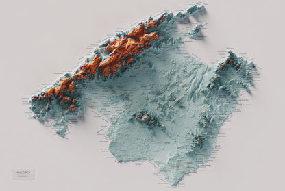 Mapa topogràfic de Mallorca, Blau i taronja, 61 × 91 cm: mapa complet.