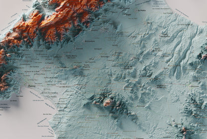 Mapa topogràfic de Mallorca, Blau i taronja, 61 × 91 cm: detall central.