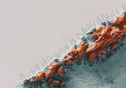 Edició octubre 2026 · Mapa topogràfic de Mallorca, Blau i taronja, 70 × 100 cm: detall de la costa nord-oest.