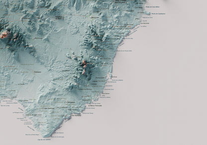 Mapa topogràfic de Mallorca, Blau i taronja, 70 × 100 cm: detall inferior dret.