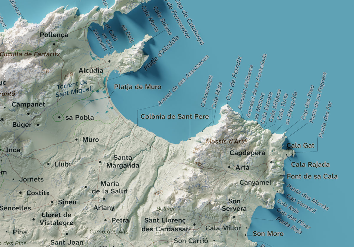 Edició octubre 2026 · Mapa topogràfic de Mallorca, Cartogràfic, 21 × 30 cm: detall de la costa nord-est.