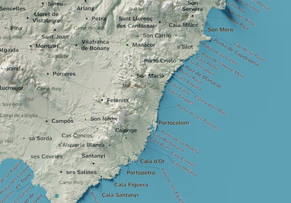 Edició octubre 2026 · Mapa topogràfic de Mallorca, Cartogràfic, 21 × 30 cm: detall de la costa sud-est.