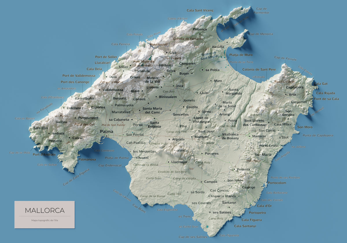 Mapa topogràfic de Mallorca, Cartogràfic, 21 × 30 cm: mapa complet.