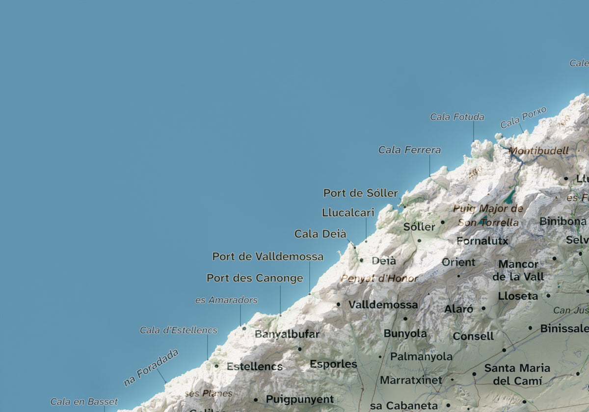 Mapa topogràfic de Mallorca, Cartogràfic, 21 × 30 cm: detall superior esquerre.