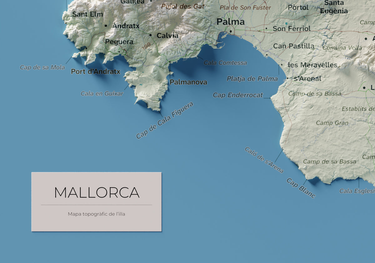 Mapa topogràfic de Mallorca, Cartogràfic, 21 × 30 cm: detall inferior esquerre.