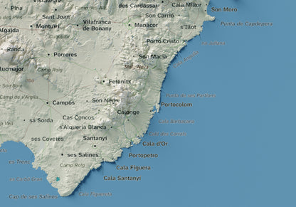 Mapa topogràfic de Mallorca, Cartogràfic, 21 × 30 cm: detall inferior dret.