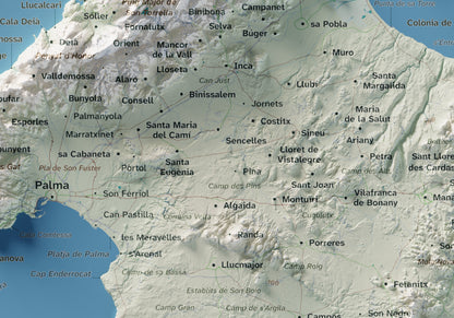 Mapa topogràfic de Mallorca, Cartogràfic, 21 × 30 cm: detall central.
