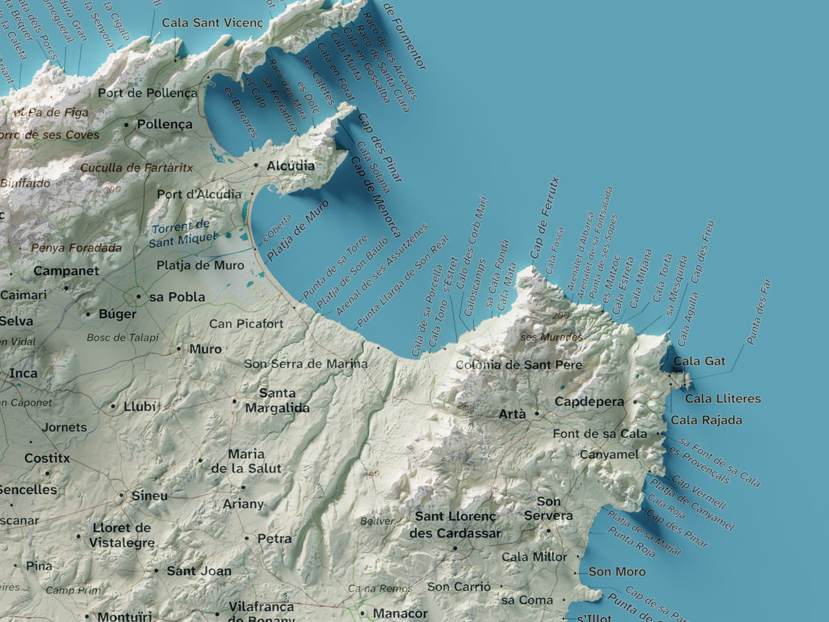Edició octubre 2026 · Mapa topogràfic de Mallorca, Cartogràfic, 30 × 40 cm: detall de la costa nord-est.