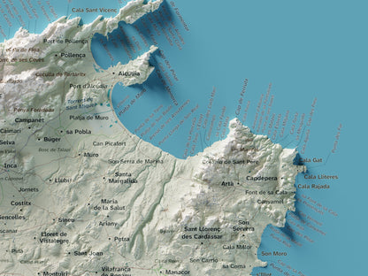 Edició octubre 2026 · Mapa topogràfic de Mallorca, Cartogràfic, 30 × 40 cm: detall de la costa nord-est.