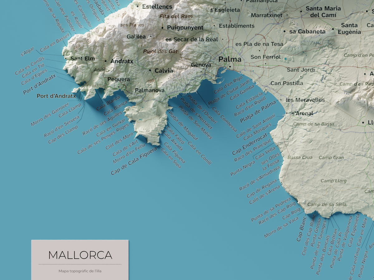 Edició octubre 2026 · Mapa topogràfic de Mallorca, Cartogràfic, 30 × 40 cm: detall de la costa sud-oest.