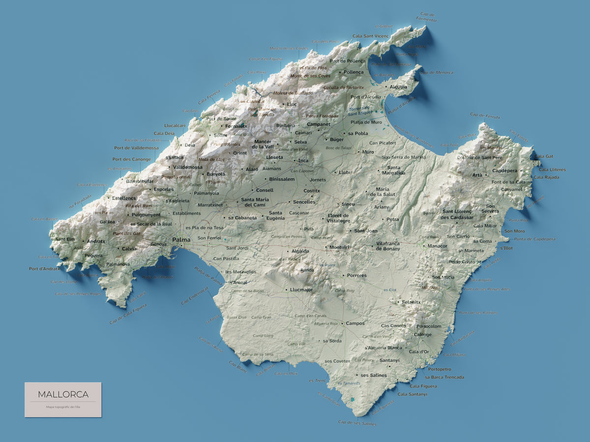 Mapa topogràfic de Mallorca, Cartogràfic, 30 × 40 cm: mapa complet.