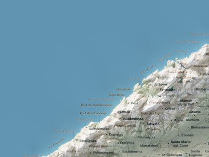 Mapa topogràfic de Mallorca, Cartogràfic, 30 × 40 cm: detall superior esquerre.