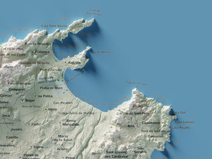 Mapa topogràfic de Mallorca, Cartogràfic, 30 × 40 cm: detall superior dret.