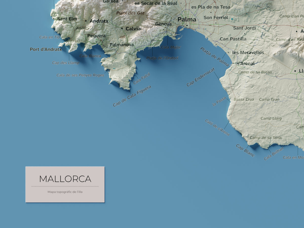 Mapa topogràfic de Mallorca, Cartogràfic, 30 × 40 cm: detall inferior esquerre.