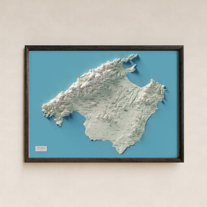 Edició octubre 2026 · Mapa topogràfic de Mallorca, Cartogràfic, 50 × 70 cm: presentació en marc negre (marc no inclòs).