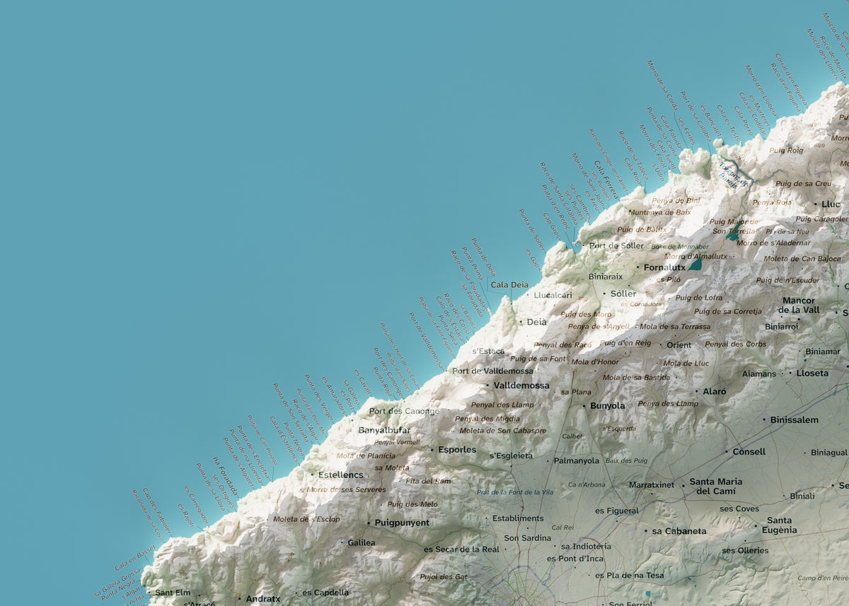 Edició octubre 2026 · Mapa topogràfic de Mallorca, Cartogràfic, 50 × 70 cm: detall de la costa nord-oest.