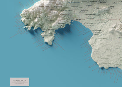 Edició octubre 2026 · Mapa topogràfic de Mallorca, Cartogràfic, 50 × 70 cm: detall de la costa sud-oest.