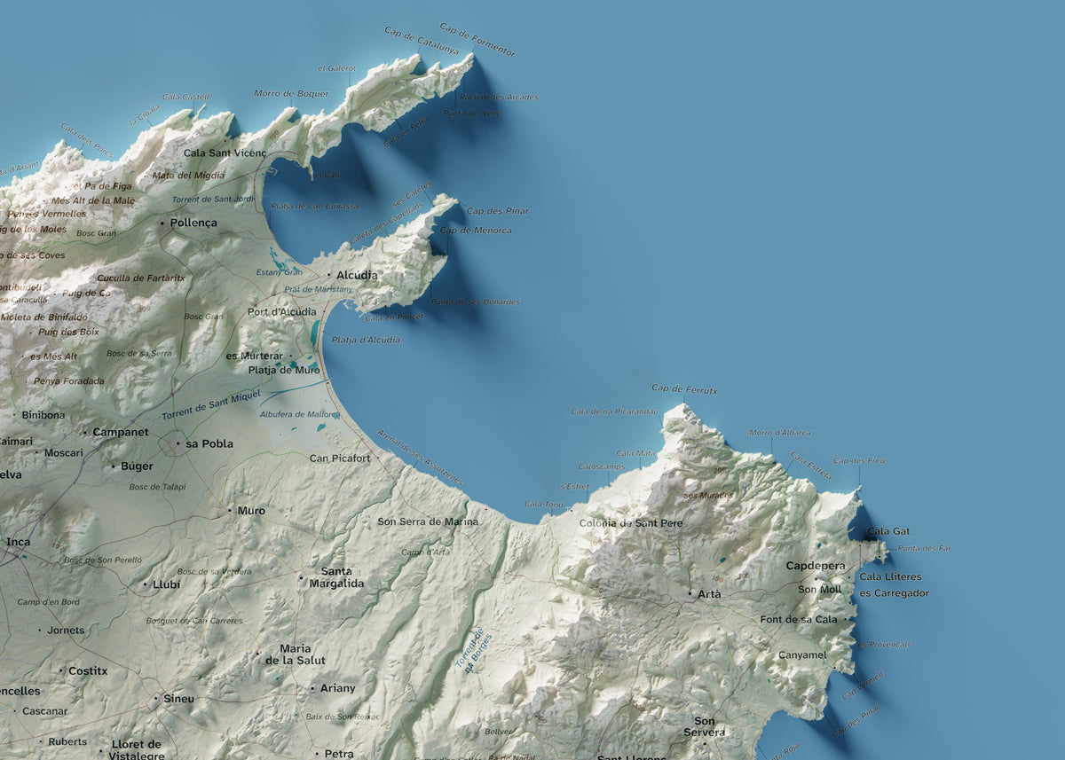 Mapa topogràfic de Mallorca, Cartogràfic, 50 × 70 cm: detall superior dret.