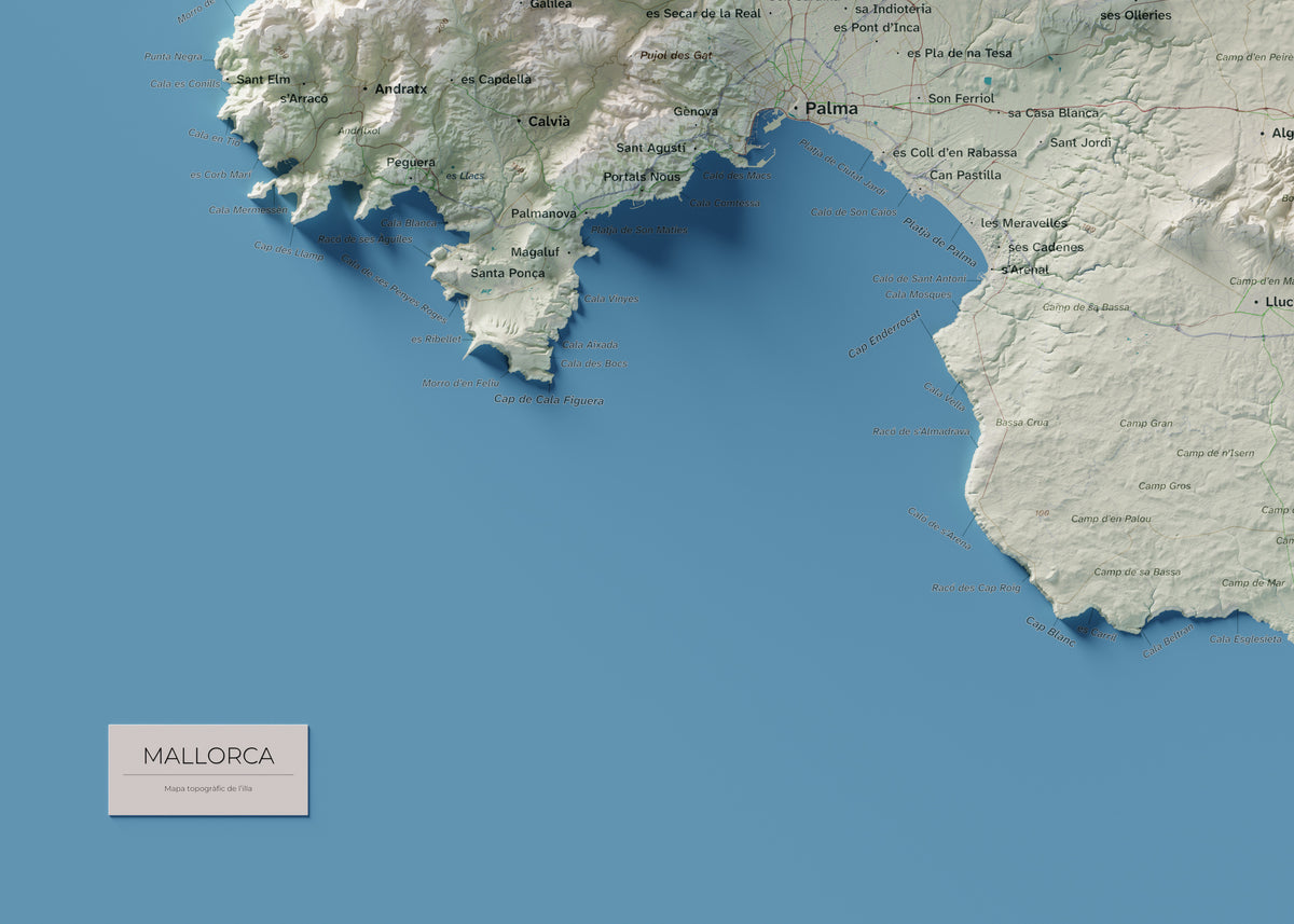 Mapa topogràfic de Mallorca, Cartogràfic, 50 × 70 cm: detall inferior esquerre.