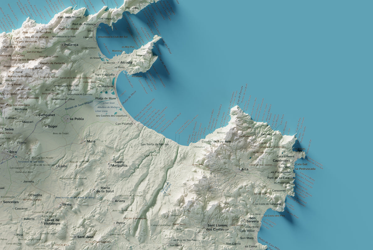 Edició octubre 2026 · Mapa topogràfic de Mallorca, Cartogràfic, 61 × 91 cm: detall de la costa nord-est.