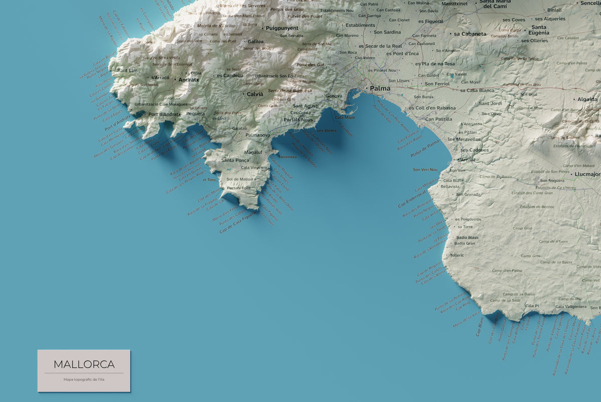 Edició octubre 2026 · Mapa topogràfic de Mallorca, Cartogràfic, 61 × 91 cm: detall de la costa sud-oest.