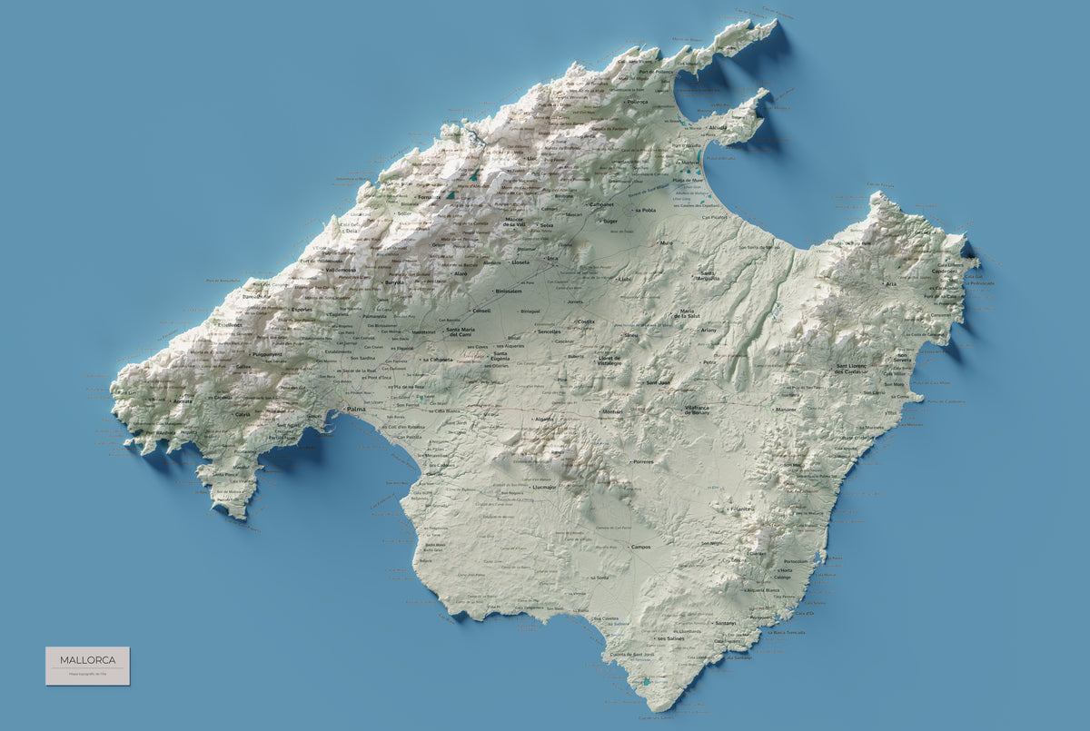 Mapa topogràfic de Mallorca, Cartogràfic, 61 × 91 cm: mapa complet.