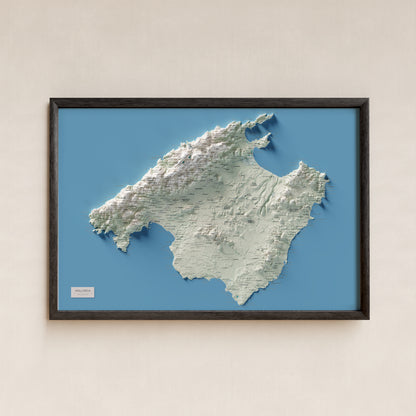Mapa topogràfic de Mallorca, Cartogràfic, 61 × 91 cm: presentació en marc negre (marc no inclòs).